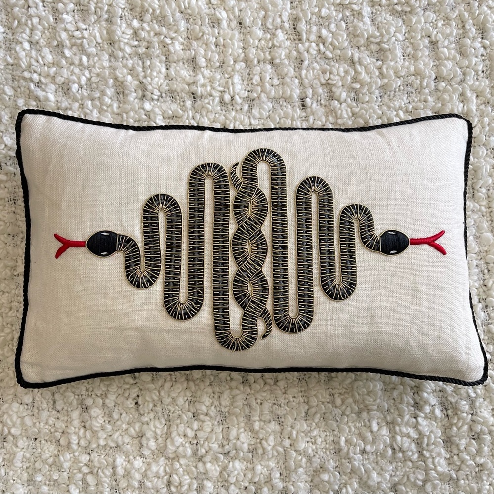 Jonathan Adler snake embroidered throw pillow